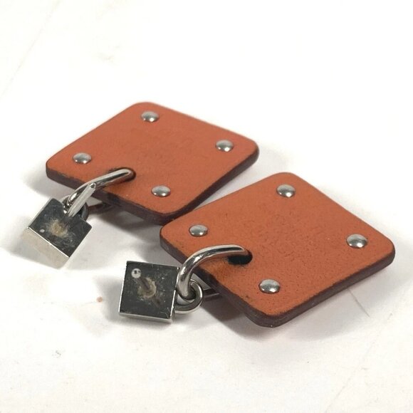 HERMES heart Asdukour PM Accessories Pierce Metal / Leather Silver/Orange Based - Picture 8 of 12